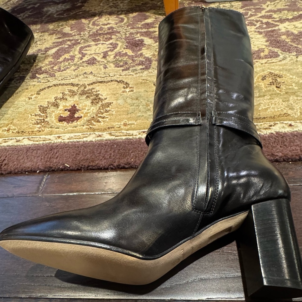 New Bruno Magli Black Adriana Knee High Block Heel Leather Boot - Picture 7 of 13